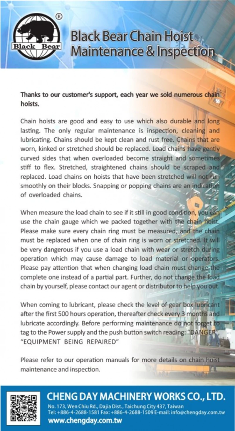 EDM-Black Bear Chain Hoist Maintenance & Inspection	